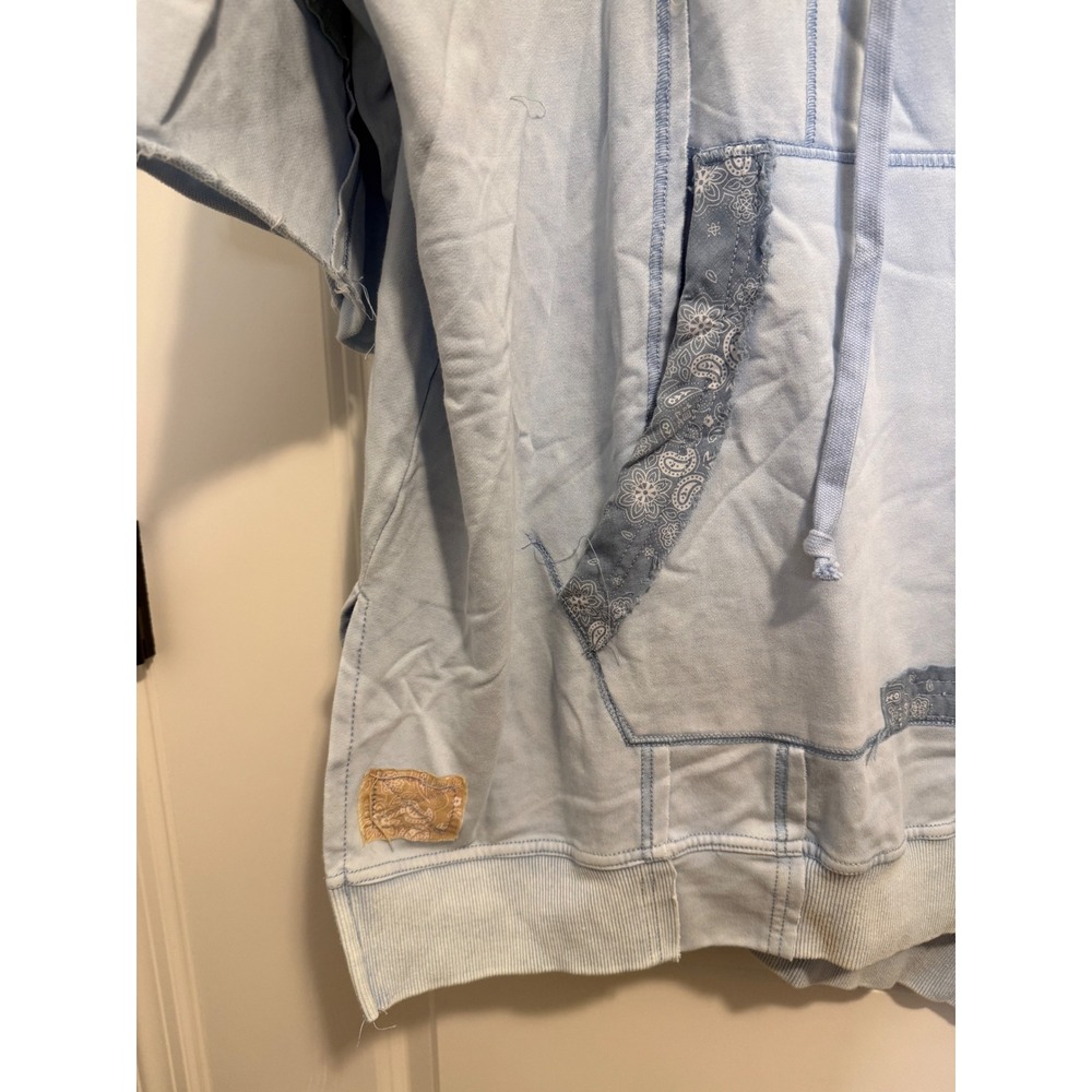 Blue Velvet Hoodie Women S/M Blue NWT Patchwork Bandana Boho Oversized 9253BT - Picture 2 of 11